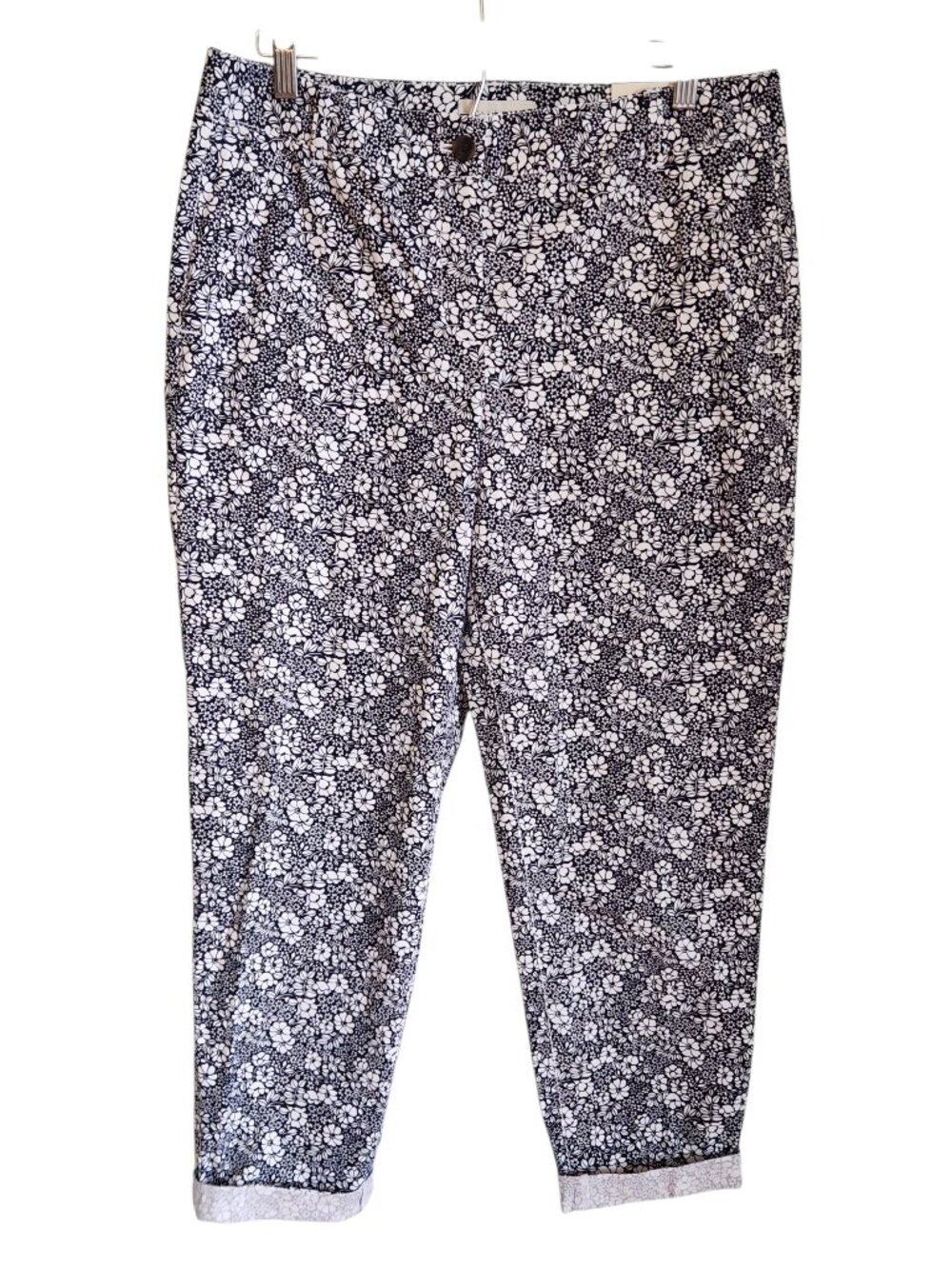 Talbots Pants 10 Black White Women's Weekend Chino Floral Ankle Pockets NEW